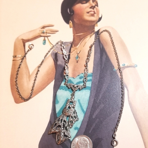 1920s Art Deco Antique Solid Silver Marcasite Necklace - Picture 7 of 7